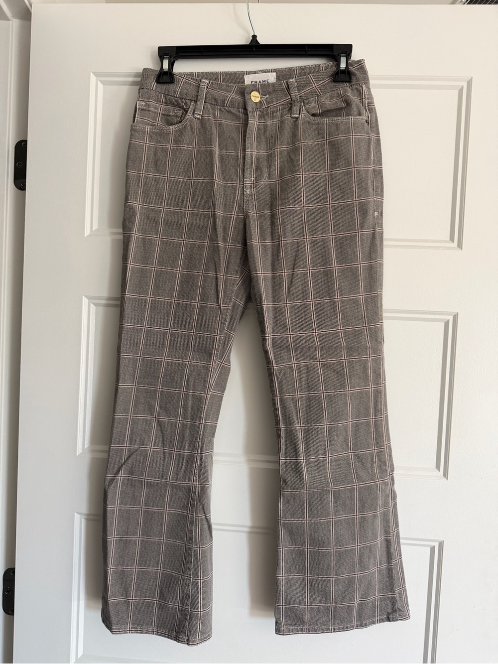 FRAME Le Crop Mini Boot Windowpane Plaid Jeans Gray Size 26